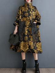 Women's Double-Layer Flower Front Pockets Midi dress
