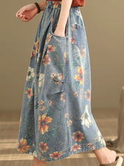 Women's Modern & Comfortable Flower Printed Pocket Style Skirt