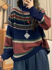 Striped Oversized Sweater in Acrylic Blend for Women, Effortless Knit