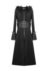 Black Double Sided Woollen Hooded Punk Mens Long Coat