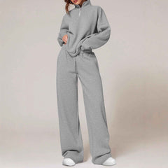 Women's Half-Zip Sweatshirt & Straight-Leg Pants Set – Matching Casual Loungewear