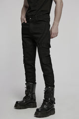 Black Multi-pocket Pleated Men's Punk Denim Pants