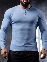 Men's Slim Fit Half-Button Long-Sleeve Sport Shirt