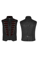 Black Jacquard Velvet Splice Weft Stand Up Collar Front Chest Breasted Decoration Men's Gothic Vest
