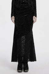 Black Batwing Hollow Embroidery Stitching Lace Women's Gothic Fishtailed Skirt