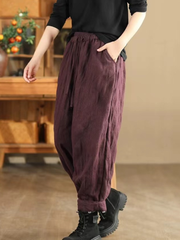 Artisan Cotton&Flax Relaxed Lantern Trousers – Women's Harem Pants with Pockets