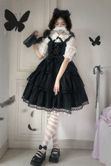 Black First Love Triple-Layered Ruffle Bowknot Lace Gothic Lolita Jsk Dress