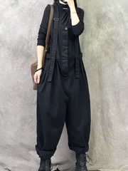 Women's Loose Barrel Leg Overalls with Side Buckle Straps