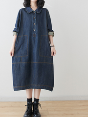 Women's Trendy & Stylish Collar Lapel Blue Midi Dress