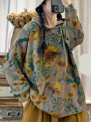 Women's Classic Everyday Wear Hooded Floral Printed Sweater