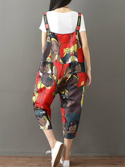 Graphic Character Print Dungarees - Wide Leg Cropped Fit