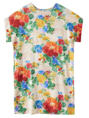 Floral Relaxed Shift Linen Dress in Airy Cotton Linen Blend