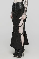 Black Inverted Triangle Hollow Metal Chain Women's Steampunk Skirt