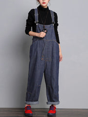 Dark Blue Denim Overalls - Buckle Strap Design