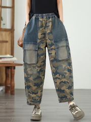 Women's Summer Retro Cool & Comfy Multi-Pockets Printed Bottom
