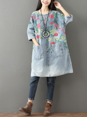 Women's  Summer Casual & Soft Floral Large Pockets Midi Dress