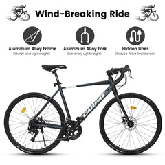 700C Road Bike | 16-Speed, Aluminum Frame, Disc Brakes & Aerodynamic Design