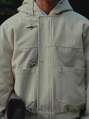 Beige Duffle Coat With Hood And Toggle Closure