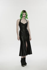 Black Halterneck Sleeveless Lace-Up Slim Buckled Women's Punk Dress