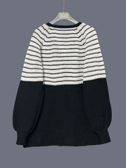Women's Black & White Stripe Open-Front Knit Cardigan