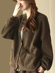 Women's Modern Casual Wear Stand Collar Pocket Style Sweater