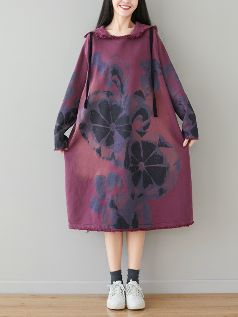Women's Everyday Wear Mid-Length Printed Hoodie Dress
