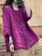 Women's Summer Artistic Retro Loose Casual Button Up Tops