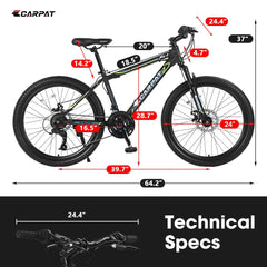 24" Youth Mountain Bike | Shimano 21-Speed, Dual Disc Brakes & Front Suspension