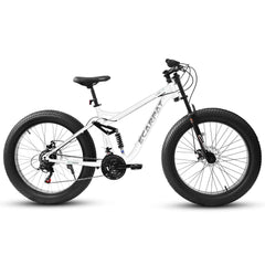 26" Full-Suspension Fat Tire Mountain Bike | Shimano 21-Speed, 4" Tires & Disc Brakes