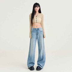 Women's High-Waist Wide-Leg Washed Jeans – Casual Denim Pants