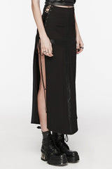 Black Cross Print Stitching Lace-Up Women's Steampunk Skirt