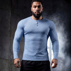 Men's Slim Fit Half-Button Long-Sleeve Sport Shirt