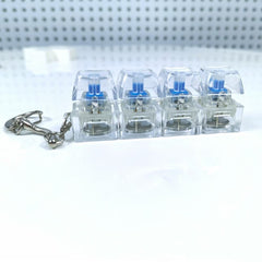 4Keys Mechanical Keyboard Electronic Luminous Transparent Crystal Height Pressure Reduction Finger Button Anti Stress Keycap Toy Schoolbag Pendant Keychain Decompression Clicker Gadget Gift