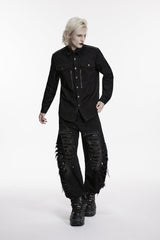 Black Lapel Collar Long Sleeves Zippered Men's Punk Cool Shirt