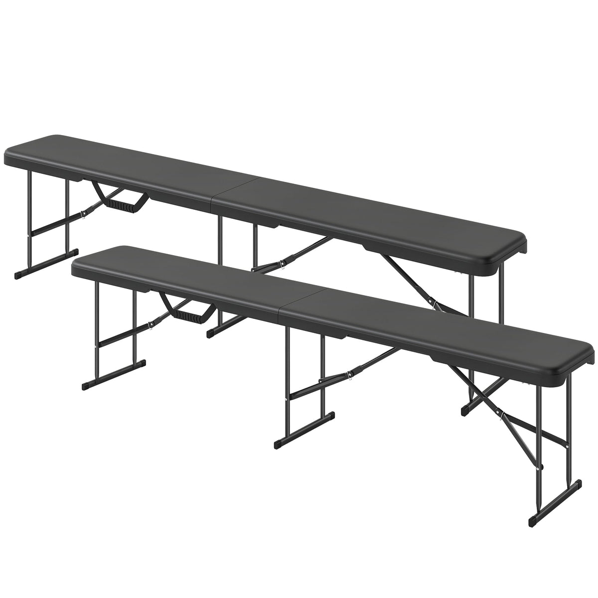 6 FT Folding Camping Bench Set of 2 | 529 lb Capacity, HDPE Top with Carry Handle