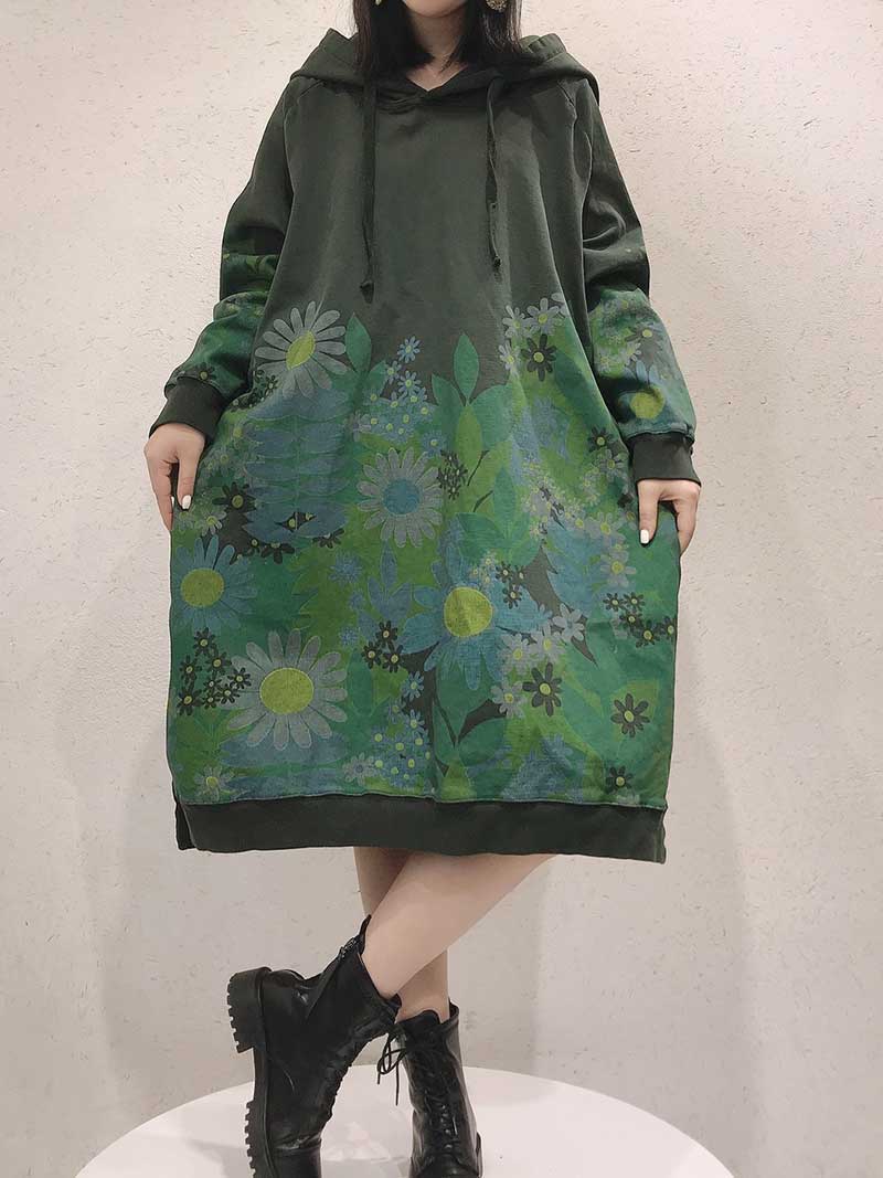 Chic Floral Women Hooded Midi Sweater Dress | Eva Trends