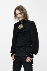 Black Chiffon Chest Embroidery Lace Sleeves Mens Gothic Blouse
