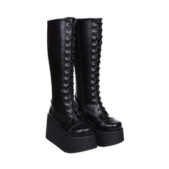 Black Concise Lace Up Sweet Lolita High Boots