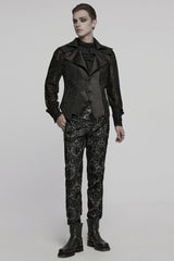 Black Lapel V Collar Long Sleeves Embroidery Men's Gothic Vest