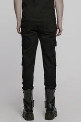 Black Multi-pocket Pleated Men's Punk Denim Pants