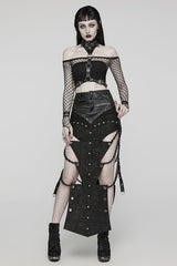 Black Inverted Triangle Hollow Metal Chain Women's Steampunk Skirt