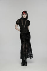 Black Embroidered Lace Slim Women's Gothic Fishtail Velvet Skirt