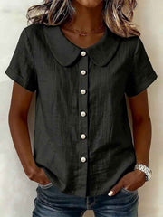 Women's Solid-Color Short-Sleeve Loose Casual Shirt – Lightweight Everyday Top
