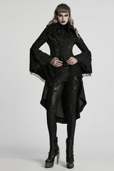 Black Lapel Collar Long Trumpet Sleeves Jacquard Women's Gothic Jacket
