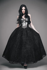 Black Elk Metal Brooch Flocking Print Yarn Floral Women's Gothic Dress