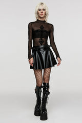 Black Lace-Up Faux Leather Devil Sharp Corner Women's Steampunk Short Skirt