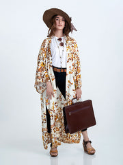 Beachwear & Partywear Floral Print Beige Color Cotton Long Length Gown Kimono Duster Robe