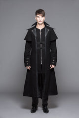 Black Fake Two Pieces High Collar Woollen Mens Gothic Long Coat