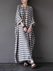 Women's Summer Beautiful Retro Loose Striped Kaftan Style Dress