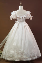 Beige [Identity V] Short Sleeves Embroidery Cardigan Bowknot Lace Classic Lolita Victorian Dress Set